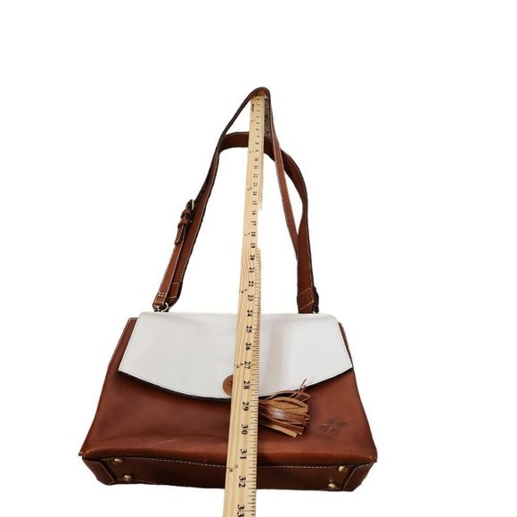 PATRICIA Nash Mollia Brown & White Leather Tassel Satchel Shoulder Handbag - Picture 10 of 11
